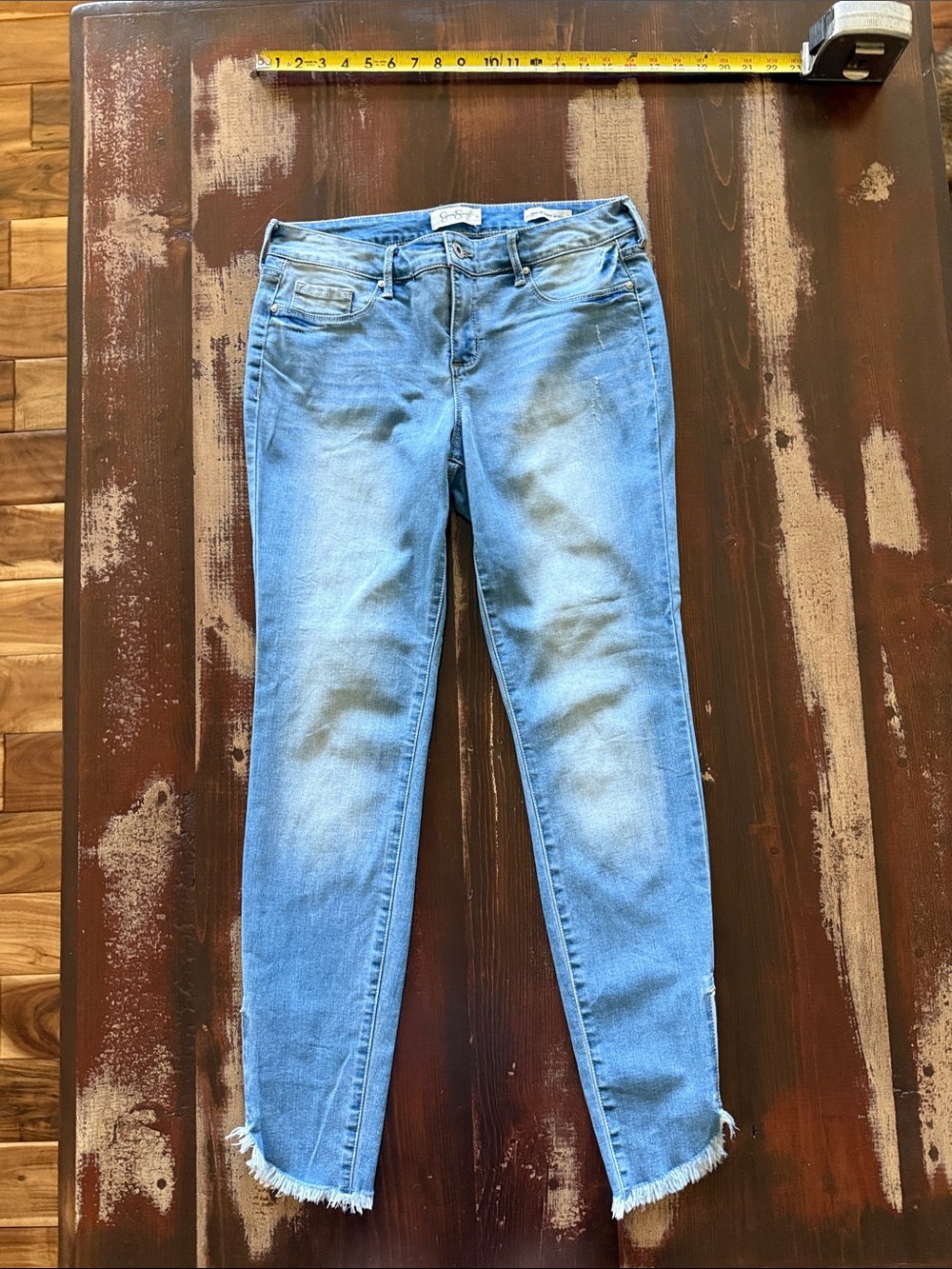 Jessica Simpson Light Blue Frayed-Hem Ankle Jeans with Zipper Accents